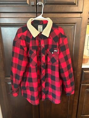 Dickies Red and Black Buffalo Plaid Sherpa Collar Shirt Jacket